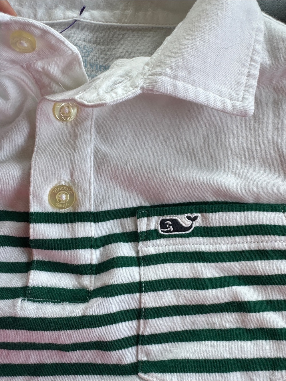 Vineyard Vines White Polo with Green Stripes - Kids - Picture 3 of 4